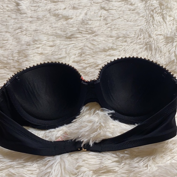 Victoria’s Secret Black Pink Embroidery & Studded Bikini Swim Top Size 34B - Picture 6 of 7